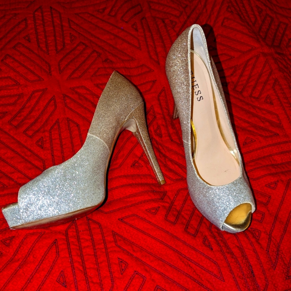 Guess Ombre Glitter Sparkle Platform Peeptoe Pumps 🔥 Sexy! 🔥